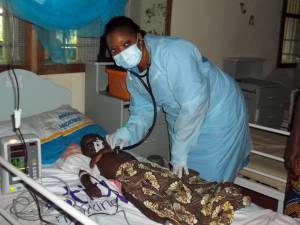 Nurse examines sick child